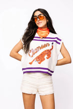 Load image into Gallery viewer, Queen of Sparkles Purple &amp; Orange Clemson Striped Short Sleeve Top