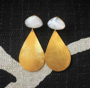 Moonstone Large Gold Teardrop Earrings