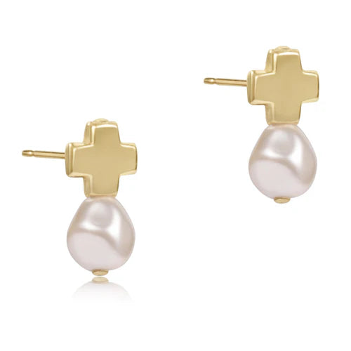 enewton Signature Cross Gold Stud - Pearl