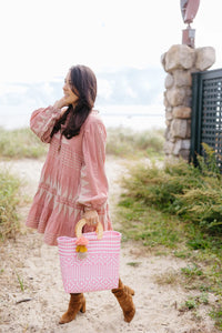Squeeze de Citron Wood Handle Tote | Rose Citron Tile