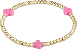 enewton Extends - Signature Cross Gold Pattern 3mm Bead Bracelet - Bright Pink