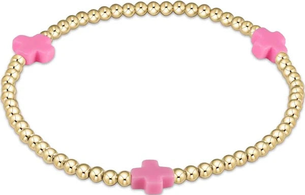 enewton Extends - Signature Cross Gold Pattern 3mm Bead Bracelet - Bright Pink
