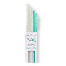 Load image into Gallery viewer, Glitter Clear &amp; Aqua Reusable Straw Set