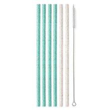 Load image into Gallery viewer, Glitter Clear &amp; Aqua Reusable Straw Set