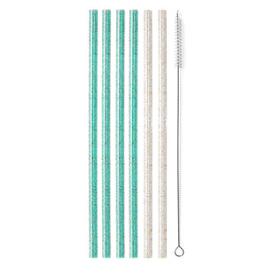 Glitter Clear & Aqua Reusable Straw Set