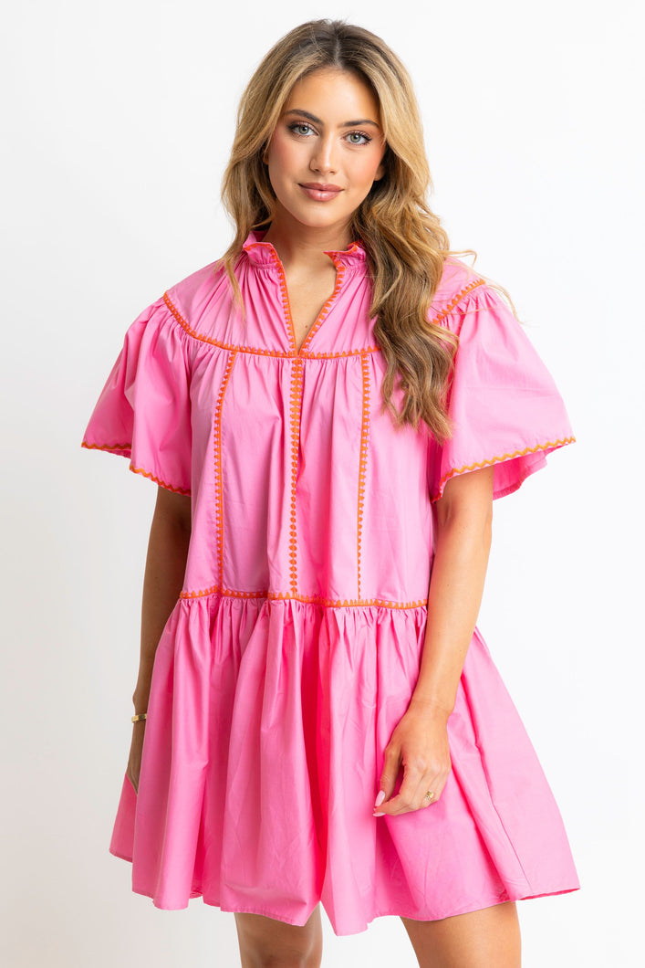 Karlie Solid Contrast Tier Dress