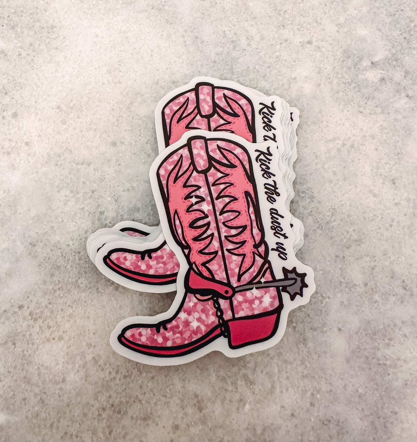 Kick The Dust Up Pink Sparkly Boot Sticker