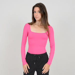 Stacy Square Neck Bodysuit | Barbie Pink