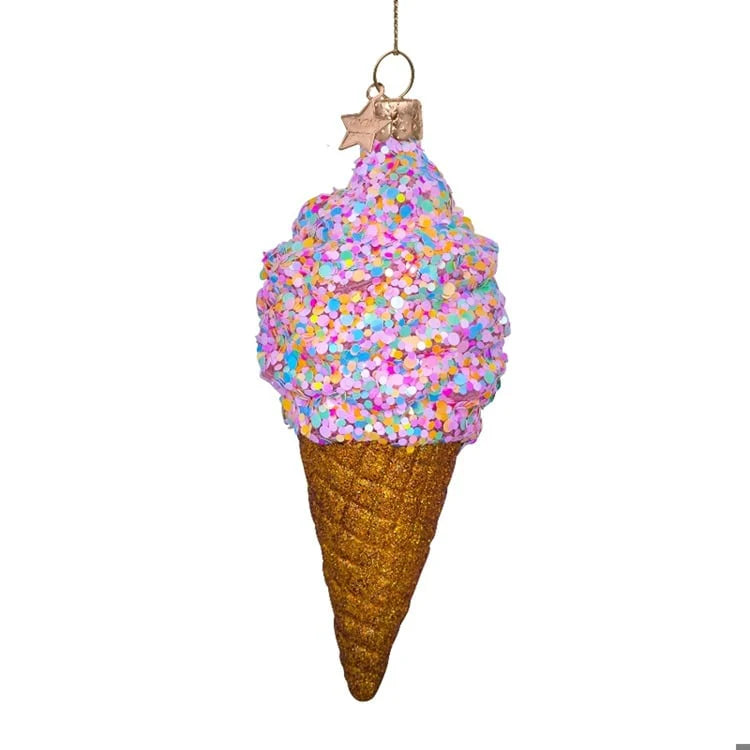 Disco Glitter Ice Cream Glass Ornament