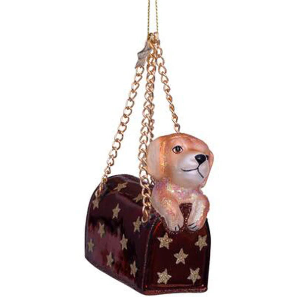 Brown Opal Bag with Labrador Puppy Glass Ornament