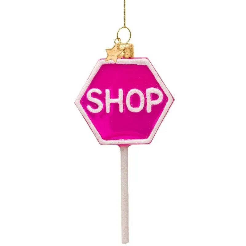 Fuchsia Shop Sign Glass Ornament