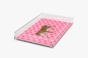 Pink Flora Tiger Acrylic Tray | Rectangle