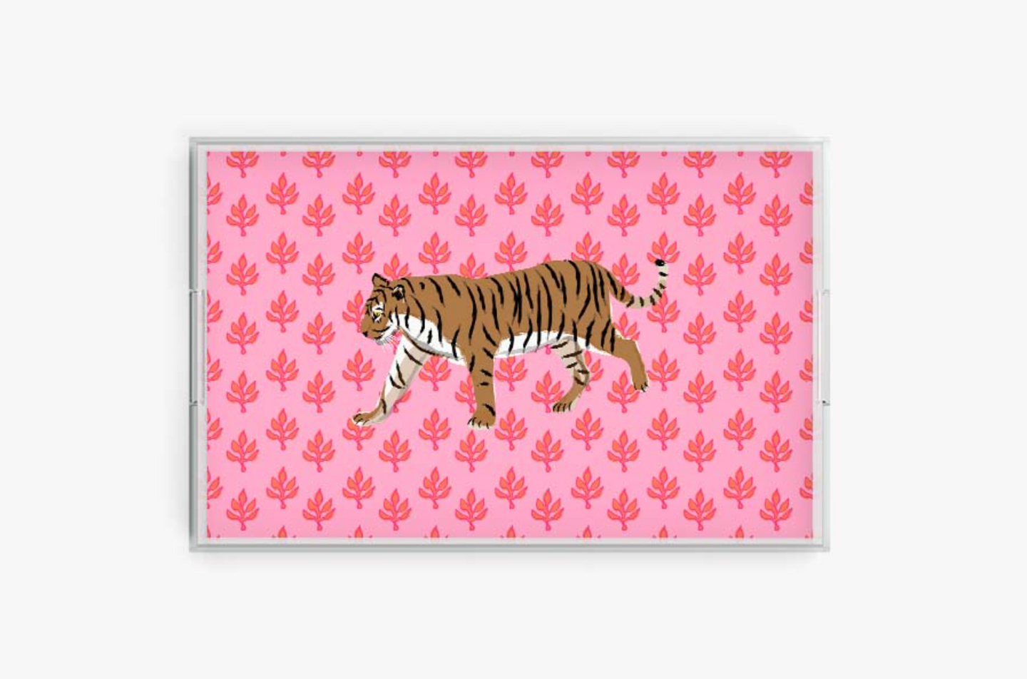 Pink Flora Tiger Acrylic Tray | Rectangle